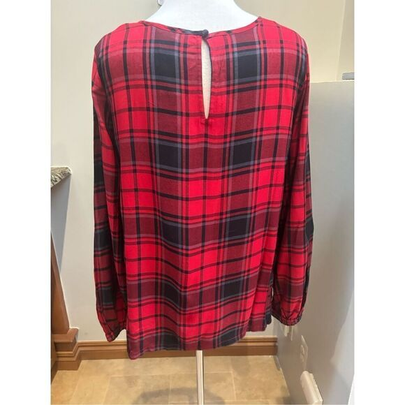 Workshop L NWT Red Tarleton plaid gathered sleeve blouse - rayon - Picture 3 of 5